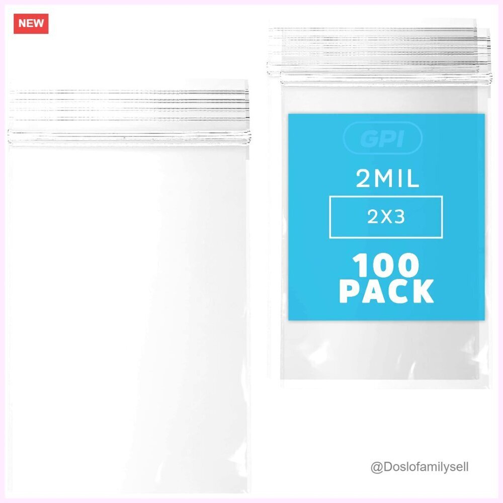 100 Clear Reclosable ZIP Bags 2x3 Inch 2mil Thick Storage Travel